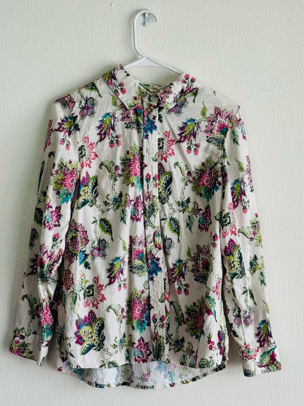 Soft Surroundings Small Linen Blend Floral Button Tunic Blouse